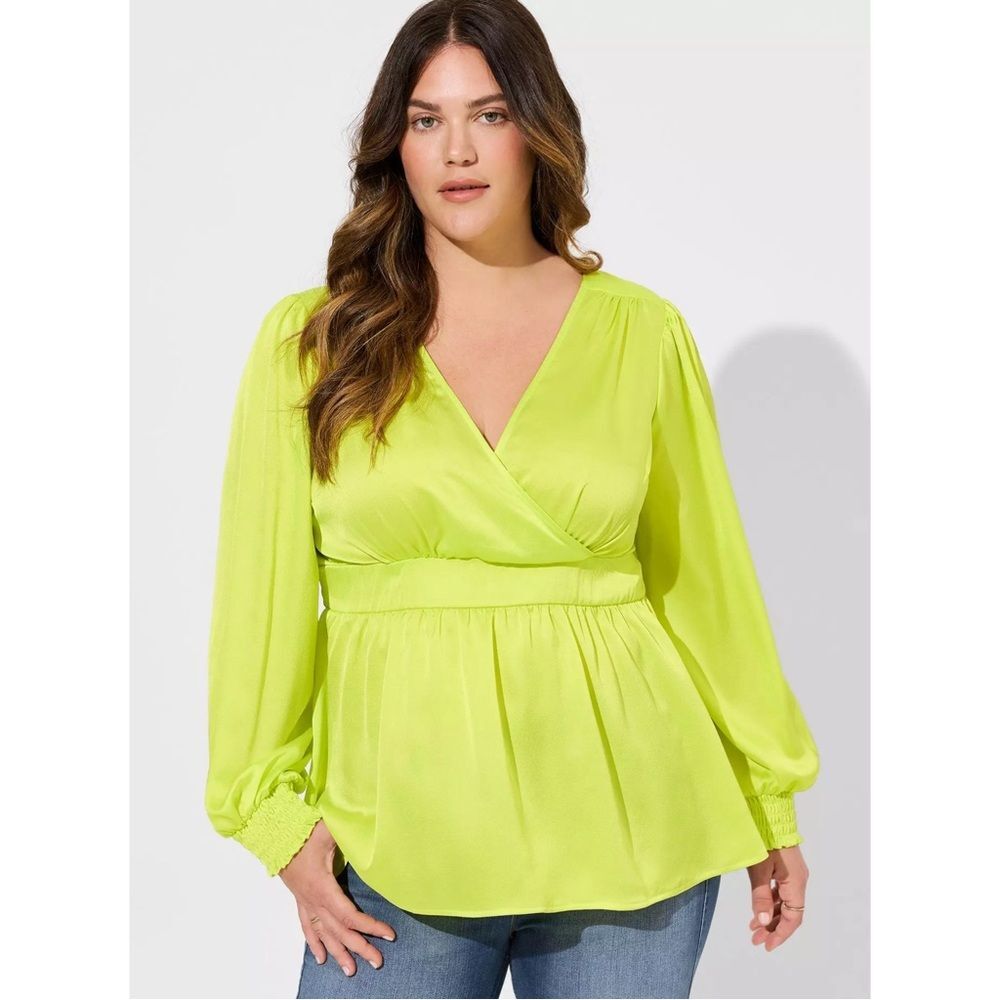 TORRID NWT Satin Surplice Cut Out Long Sleeve Top *Evening Primrose